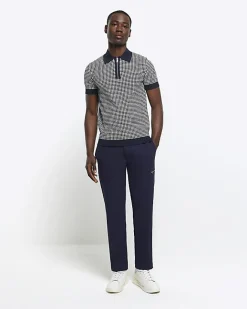 River Island muscle fit geo polo t-shirt Navy New