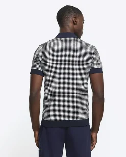 River Island muscle fit geo polo t-shirt Navy New