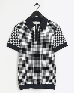 River Island muscle fit geo polo t-shirt Navy New