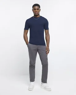 River Island muscle fit short sleeve t-shirt Navy Discount