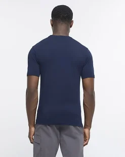 River Island muscle fit short sleeve t-shirt Navy Discount