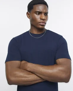 River Island muscle fit short sleeve t-shirt Navy Discount