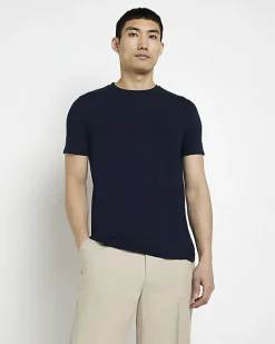 River Island muscle fit T-shirt Navy Fashion
