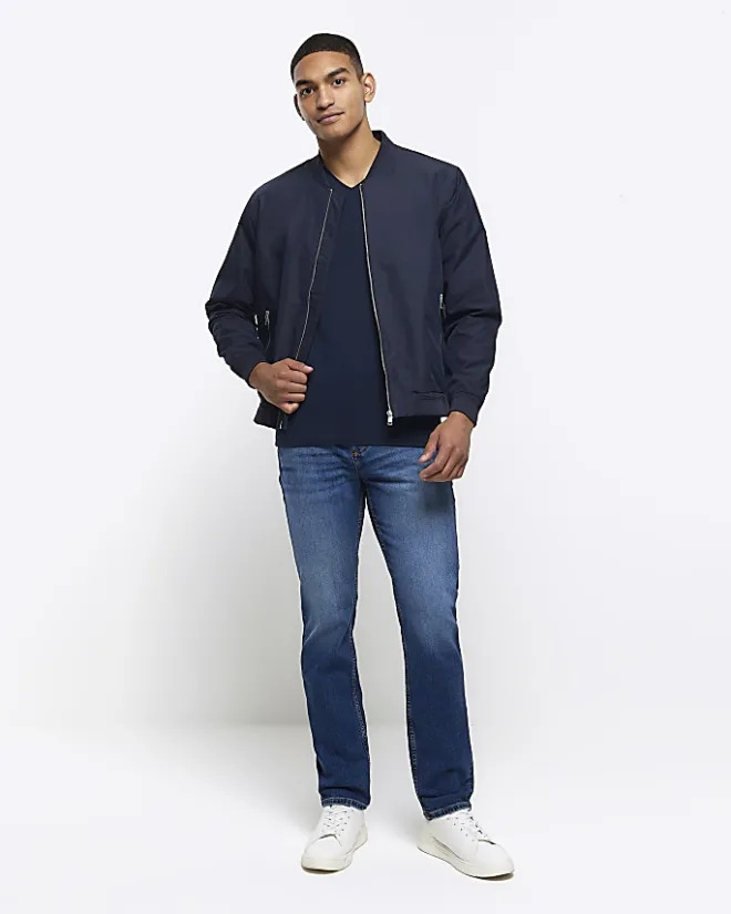 River Island muscle fit V neck t-shirt Navy Best