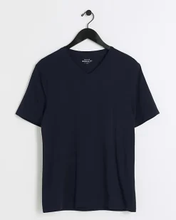 River Island muscle fit V neck t-shirt Navy Best
