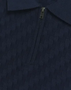 River Island muscle fit zig zag knit polo Navy Hot