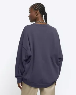 River Island Navy oversized sweatshirt Blue Best