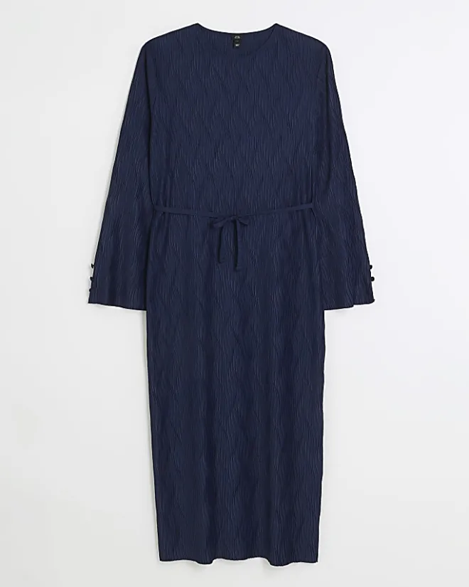 River Island Navy plisse belted bodycon mini dress Blue Clearance