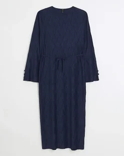 River Island Navy plisse belted bodycon mini dress Blue Clearance