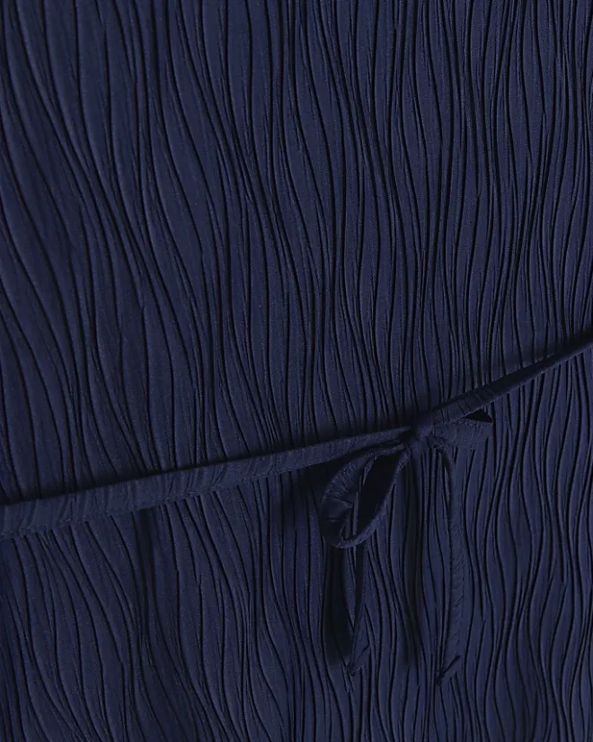 River Island Navy plisse belted bodycon mini dress Blue Clearance