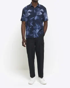River Island regular fit abstract shirt Navy Outlet