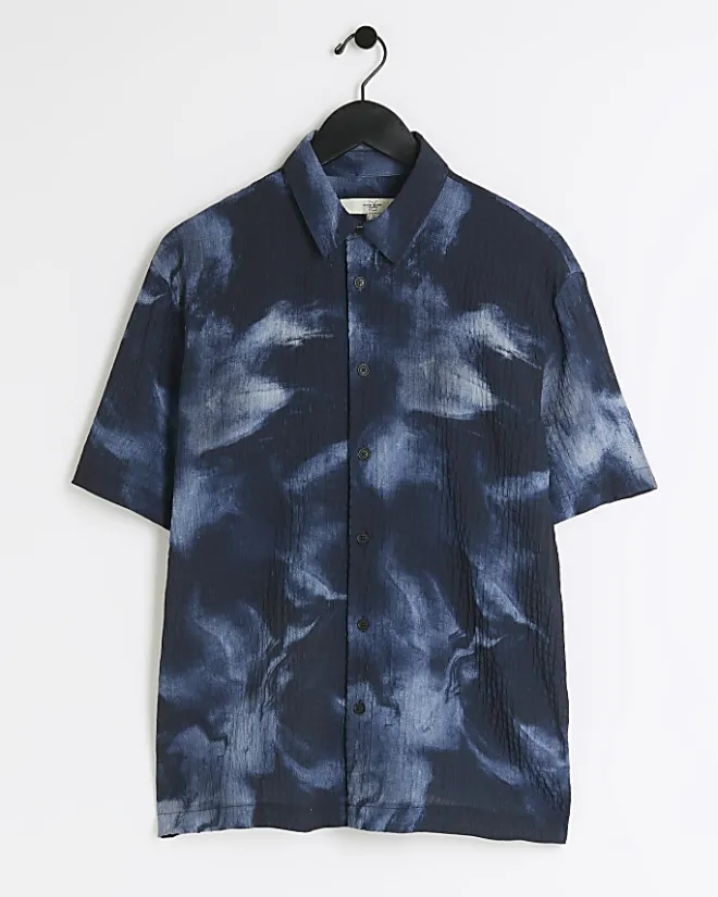 River Island regular fit abstract shirt Navy Outlet
