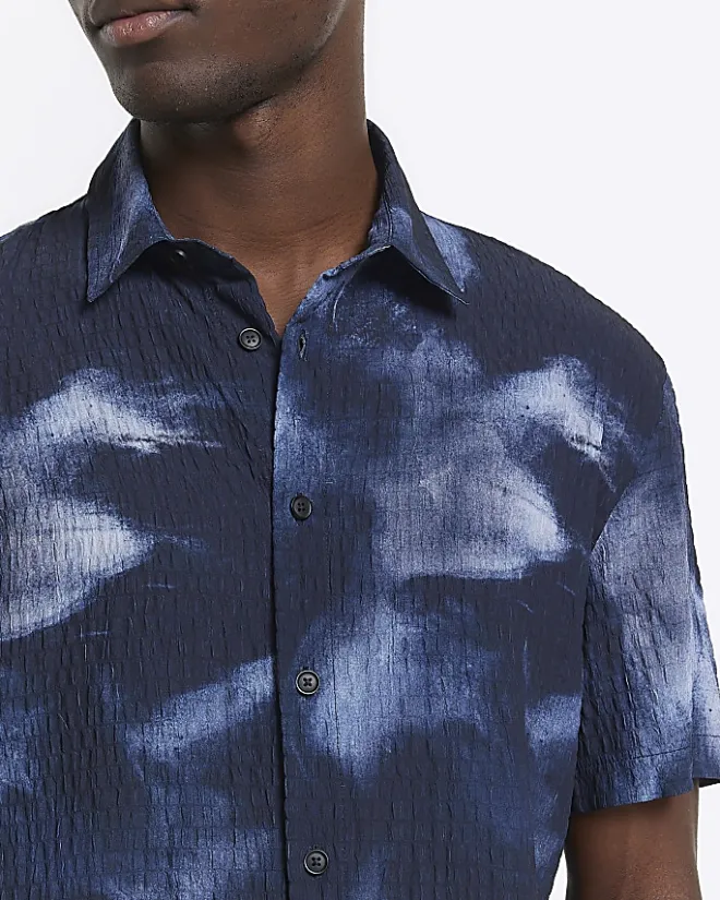 River Island regular fit abstract shirt Navy Outlet