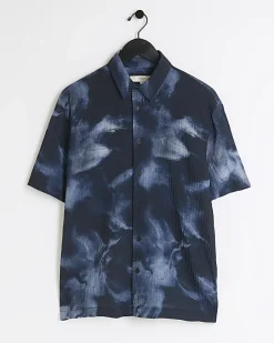 River Island regular fit abstract shirt Navy Outlet