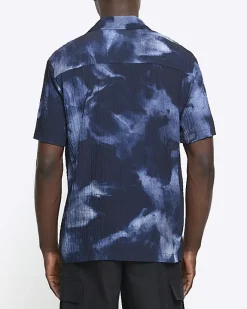 River Island regular fit abstract shirt Navy Outlet