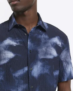 River Island regular fit abstract shirt Navy Outlet