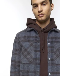 River Island regular fit check overshirt Navy Online