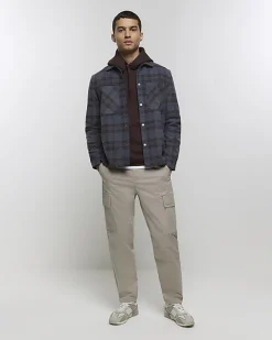 River Island regular fit check overshirt Navy Online