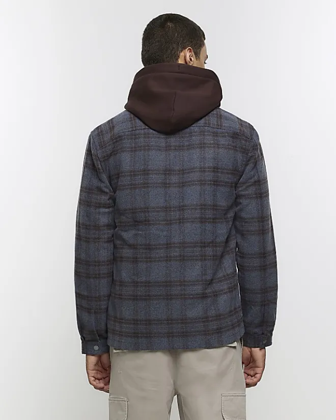 River Island regular fit check overshirt Navy Online