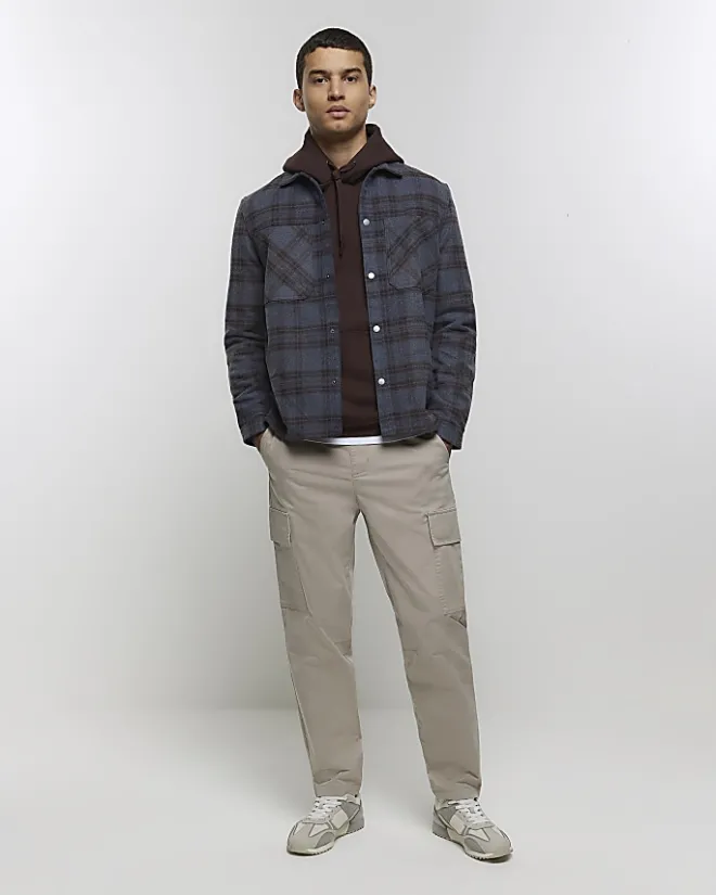 River Island regular fit check overshirt Navy Online