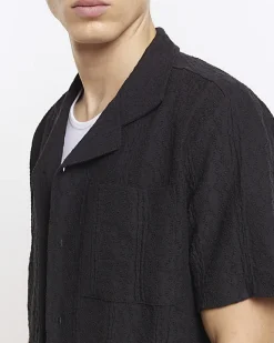 River Island regular fit crochet revere shirt Navy Online
