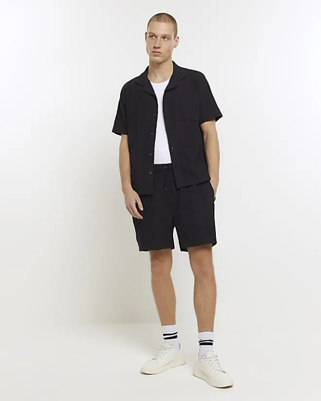 River Island regular fit crochet revere shirt Navy Online