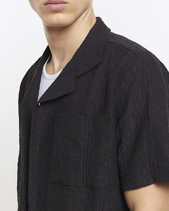River Island regular fit crochet revere shirt Navy Online
