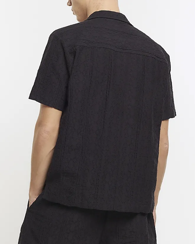 River Island regular fit crochet revere shirt Navy Online