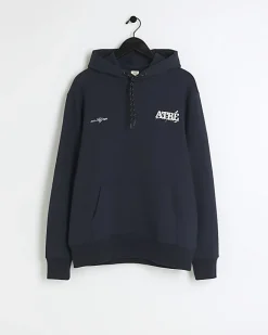 River Island regular fit embossed graphic hoodie Navy Fashion