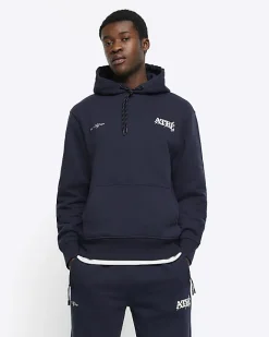 River Island regular fit embossed graphic hoodie Navy Fashion