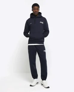 River Island regular fit embossed graphic hoodie Navy Fashion