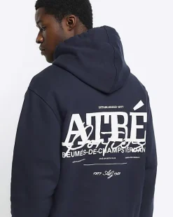 River Island regular fit embossed graphic hoodie Navy Fashion