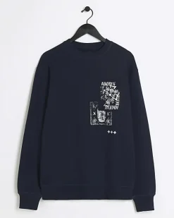 River Island regular fit gothic graphic sweatshirt Navy Online