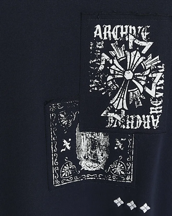 River Island regular fit gothic graphic sweatshirt Navy Online
