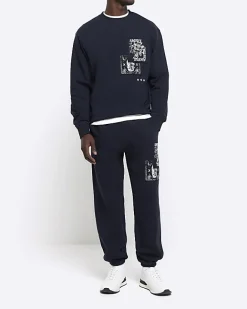 River Island regular fit gothic graphic sweatshirt Navy Online