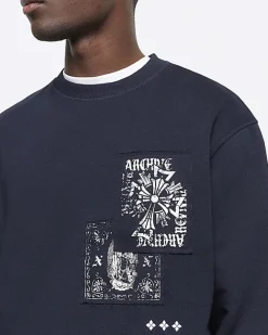 River Island regular fit gothic graphic sweatshirt Navy Online