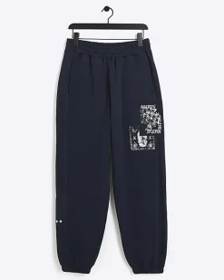 River Island regular fit gothic graphic sweatpants Navy Outlet