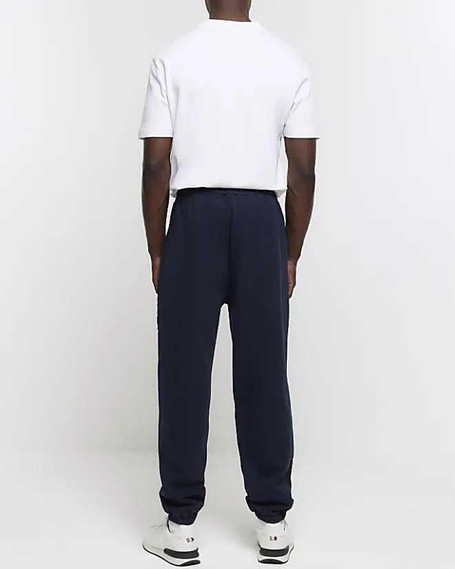 River Island regular fit gothic graphic sweatpants Navy Outlet