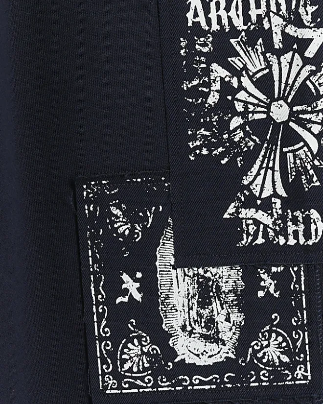 River Island regular fit gothic graphic sweatpants Navy Outlet