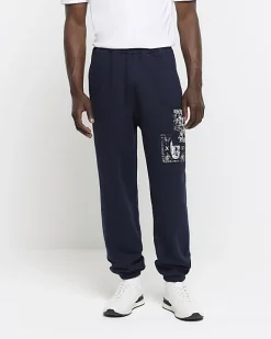 River Island regular fit gothic graphic sweatpants Navy Outlet