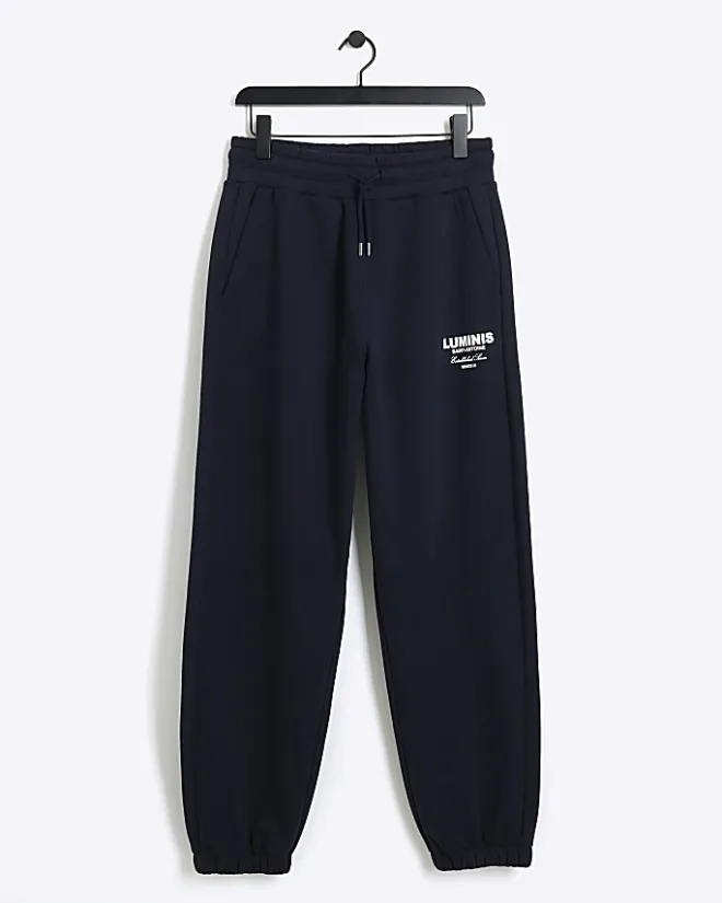 River Island Regular Fit Graphic tracksuit Joggers Navy Sale