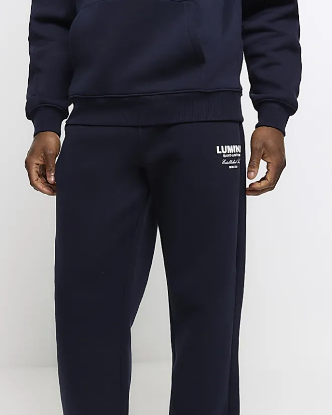 River Island Regular Fit Graphic tracksuit Joggers Navy Sale