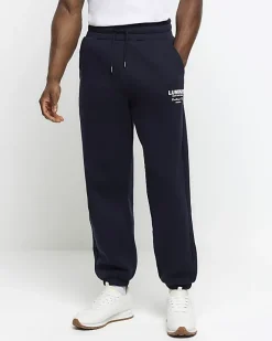 River Island Regular Fit Graphic tracksuit Joggers Navy Sale