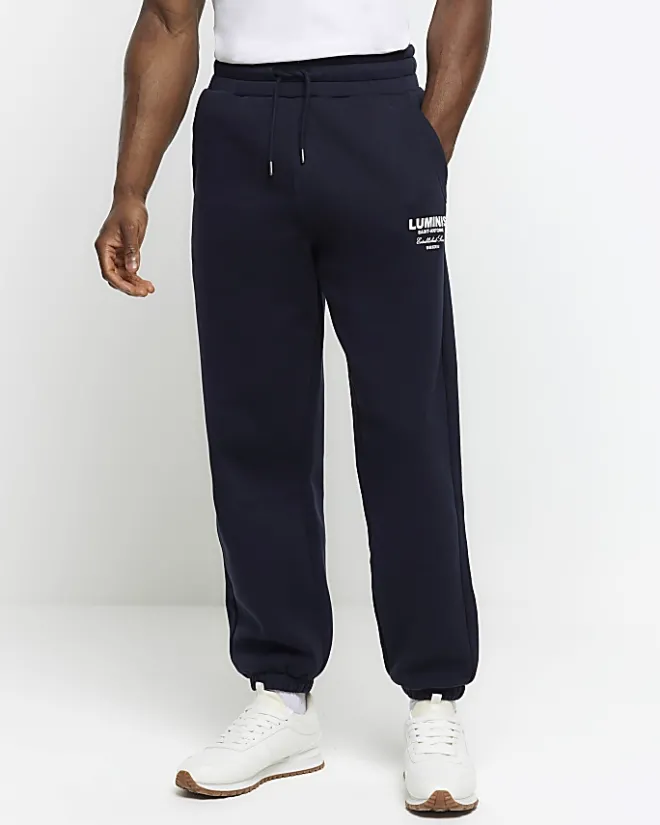 River Island Regular Fit Graphic tracksuit Joggers Navy Sale