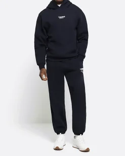 River Island Regular Fit Graphic tracksuit Hoodie Navy Outlet
