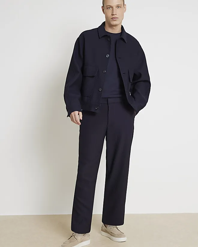 River Island regular fit plisse harrington jacket Navy Hot