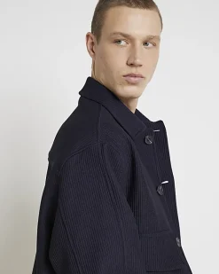 River Island regular fit plisse harrington jacket Navy Hot