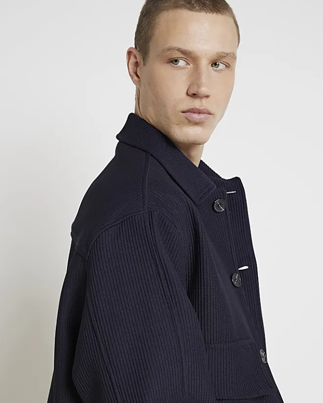 River Island regular fit plisse harrington jacket Navy Hot