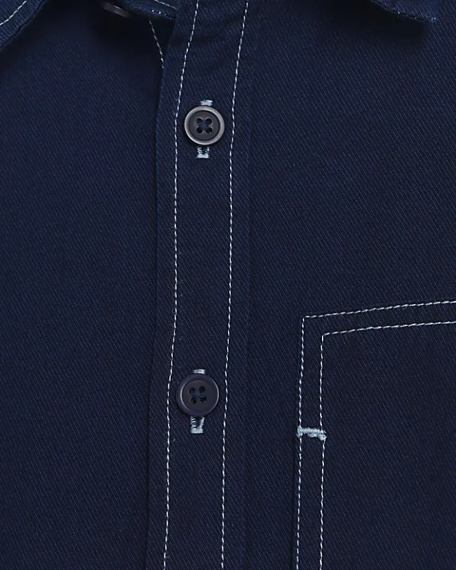 River Island regular fit stitch detail shirt Navy Discount