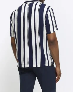 River Island regular fit stripe revere shirt Navy Clearance